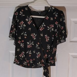 Madewell Black Floral Wrap Blouse